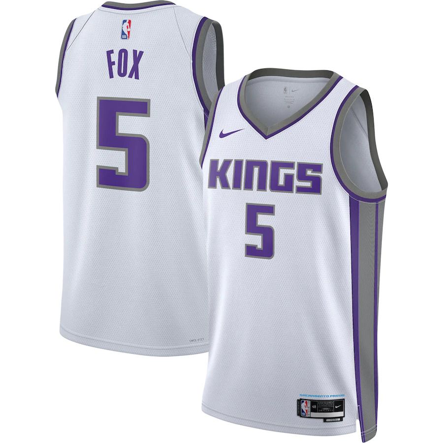Men Sacramento Kings 5 De Aaron Fox Nike White Association Edition 2022-23 Swingman NBA Jersey